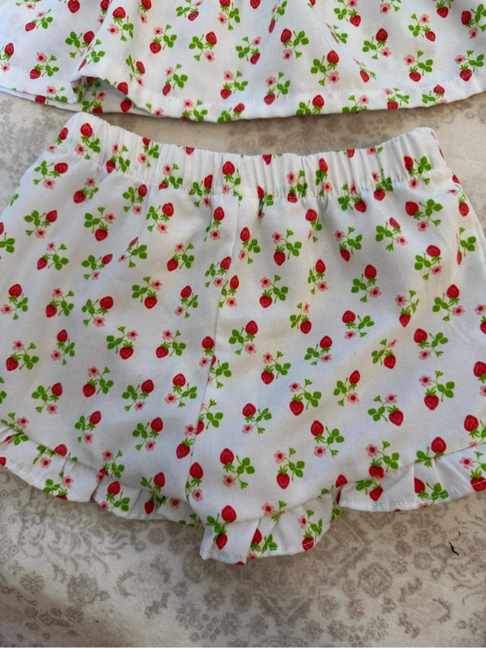 Janie and Jack Baby Girl White Strawberry Print Two-Piece Pajama Set